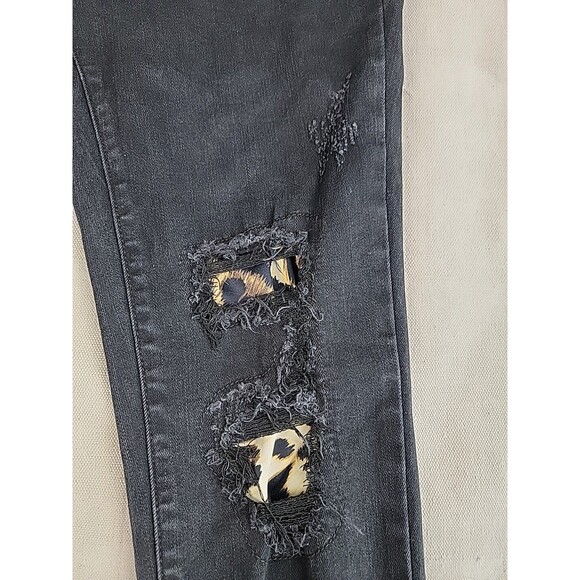 Judy Blue Jeans Womens 3 28x27 Skinny Stretch Ripped Animal Print Black Distress - Picture 6 of 16